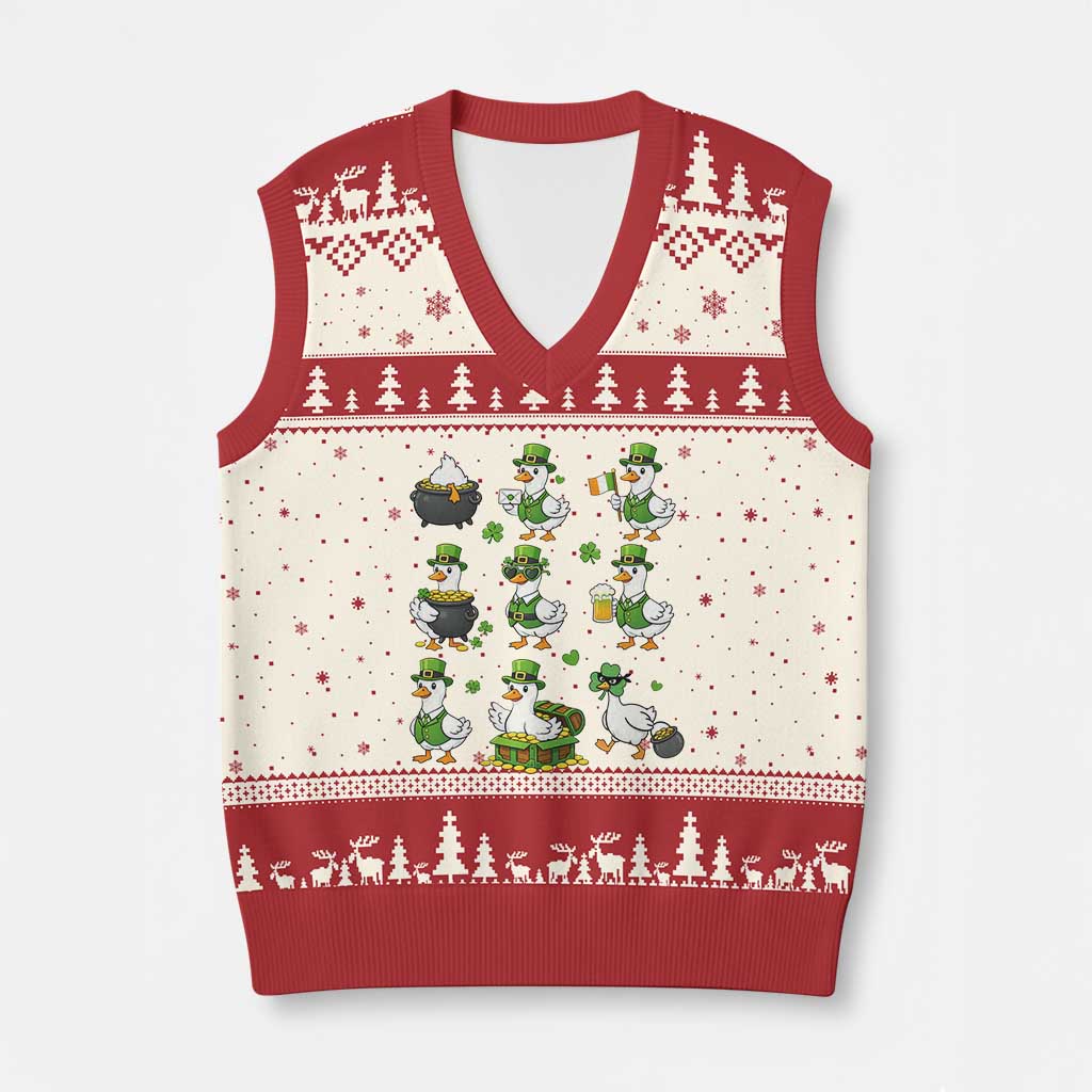 St Patricks Day Goose Crew Irish Celebration V-Neck Knit Sweater Vest TS12 Beige Red Print Your Wear
