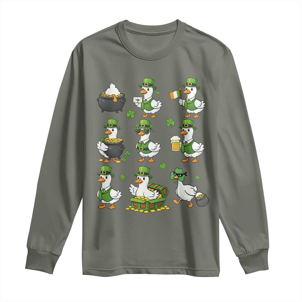 St Patricks Day Goose Crew Irish Celebration Long Sleeve Shirt TS12 Military Green Print Your Wear
