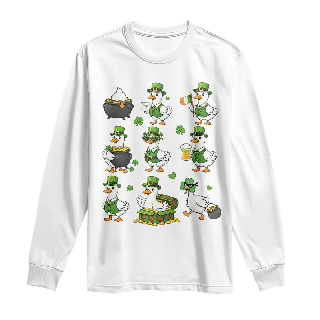 St Patricks Day Goose Crew Irish Celebration Long Sleeve Shirt TS12 White Print Your Wear
