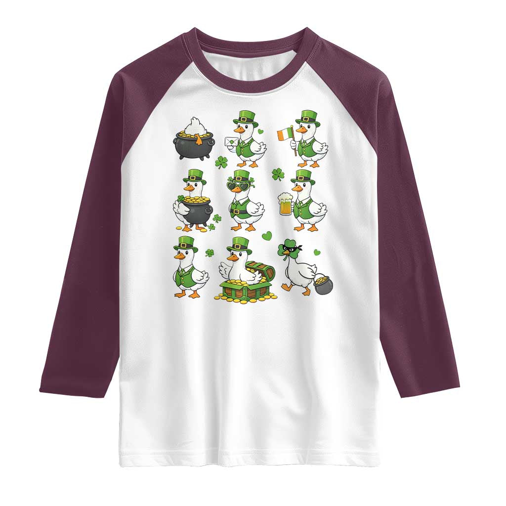 St Patricks Day Goose Crew Irish Celebration Raglan Shirt TS12 White Maroon Print Your Wear