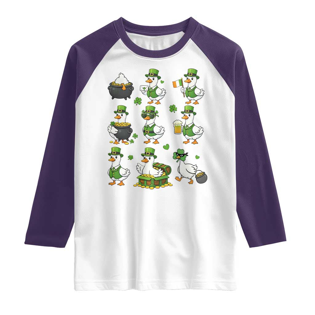 St Patricks Day Goose Crew Irish Celebration Raglan Shirt TS12 White Purple Print Your Wear