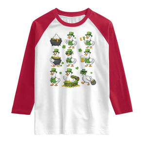 St Patricks Day Goose Crew Irish Celebration Raglan Shirt TS12 White Red Print Your Wear