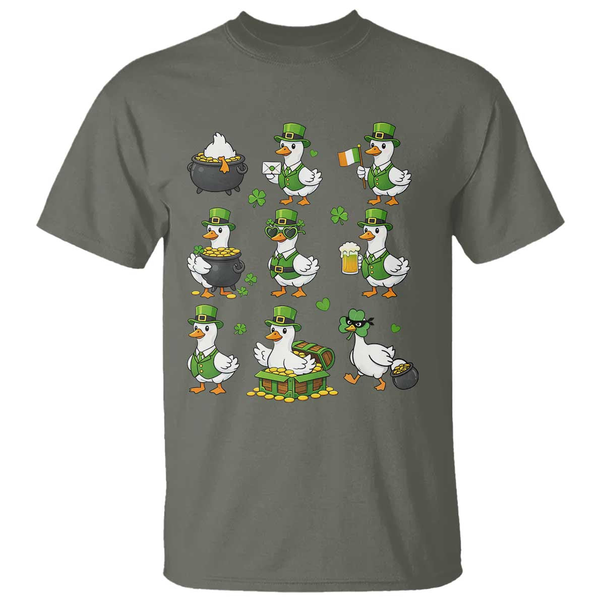 St Patricks Day Goose Crew Irish Celebration T Shirt TS12 Military Green Print Your Wear