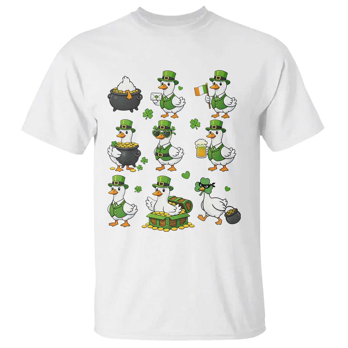 St Patricks Day Goose Crew Irish Celebration T Shirt TS12 White Print Your Wear