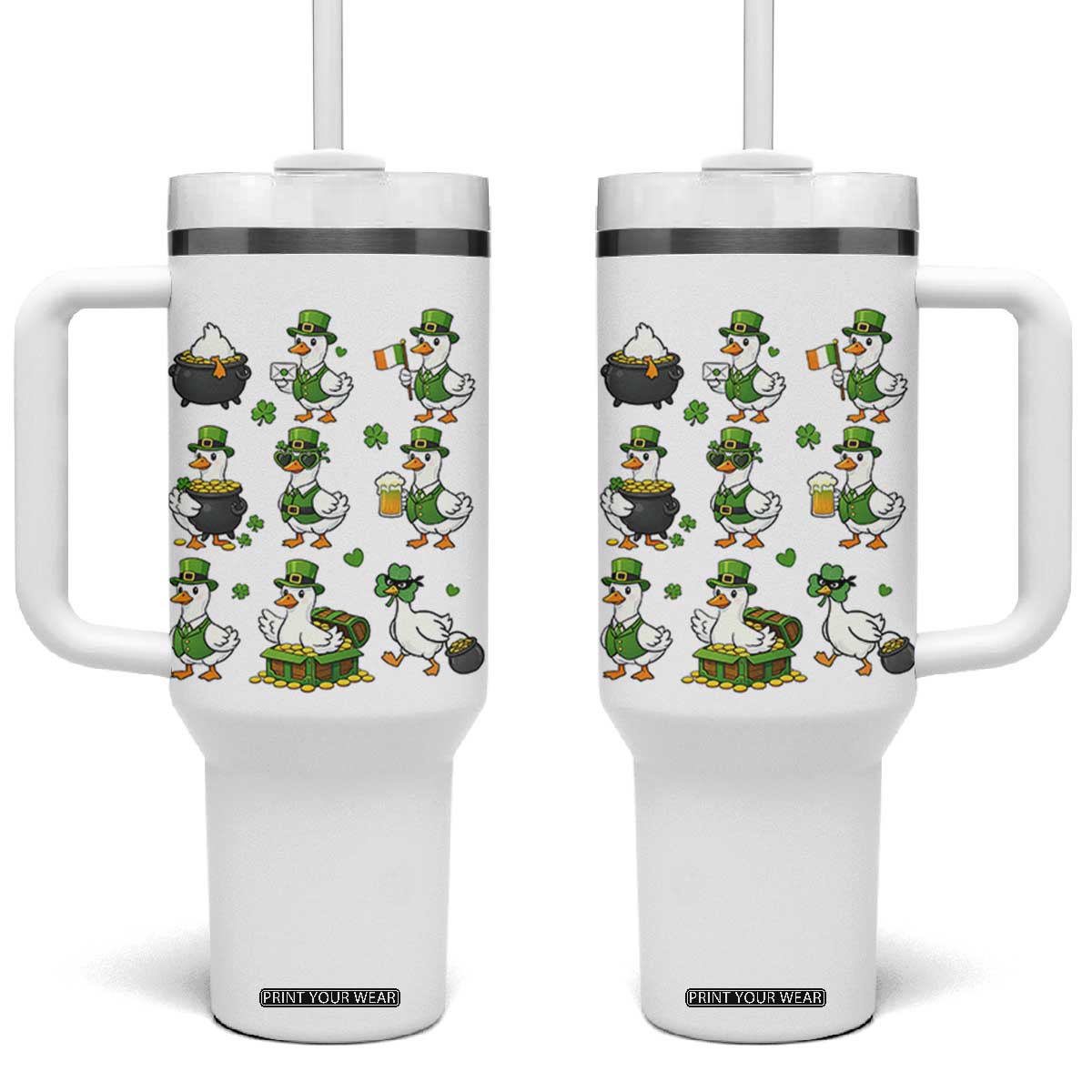 St Patricks Day Goose Crew Irish Celebration Tumbler With Handle TS12 One Size: 40 oz White Print Your Wear