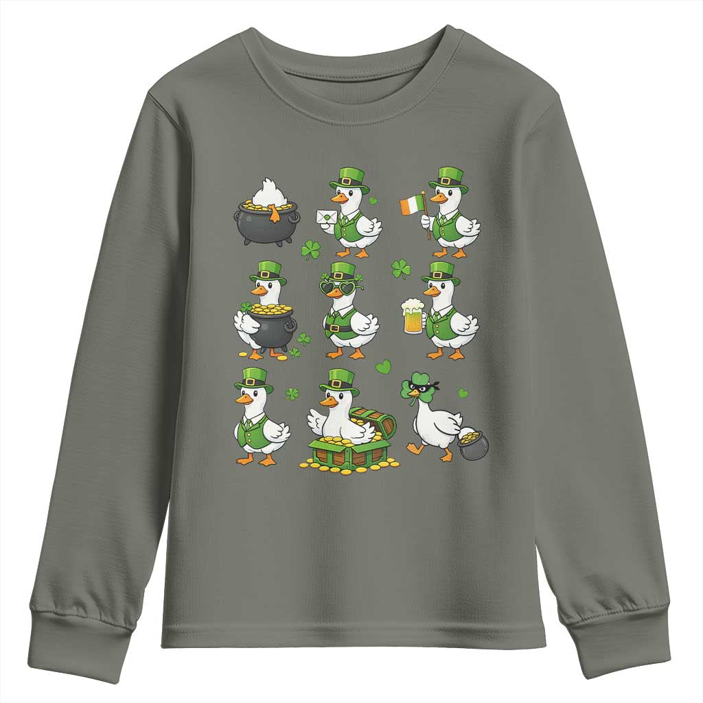 St Patricks Day Goose Crew Irish Celebration Youth Sweatshirt TS12 Military Green Print Your Wear