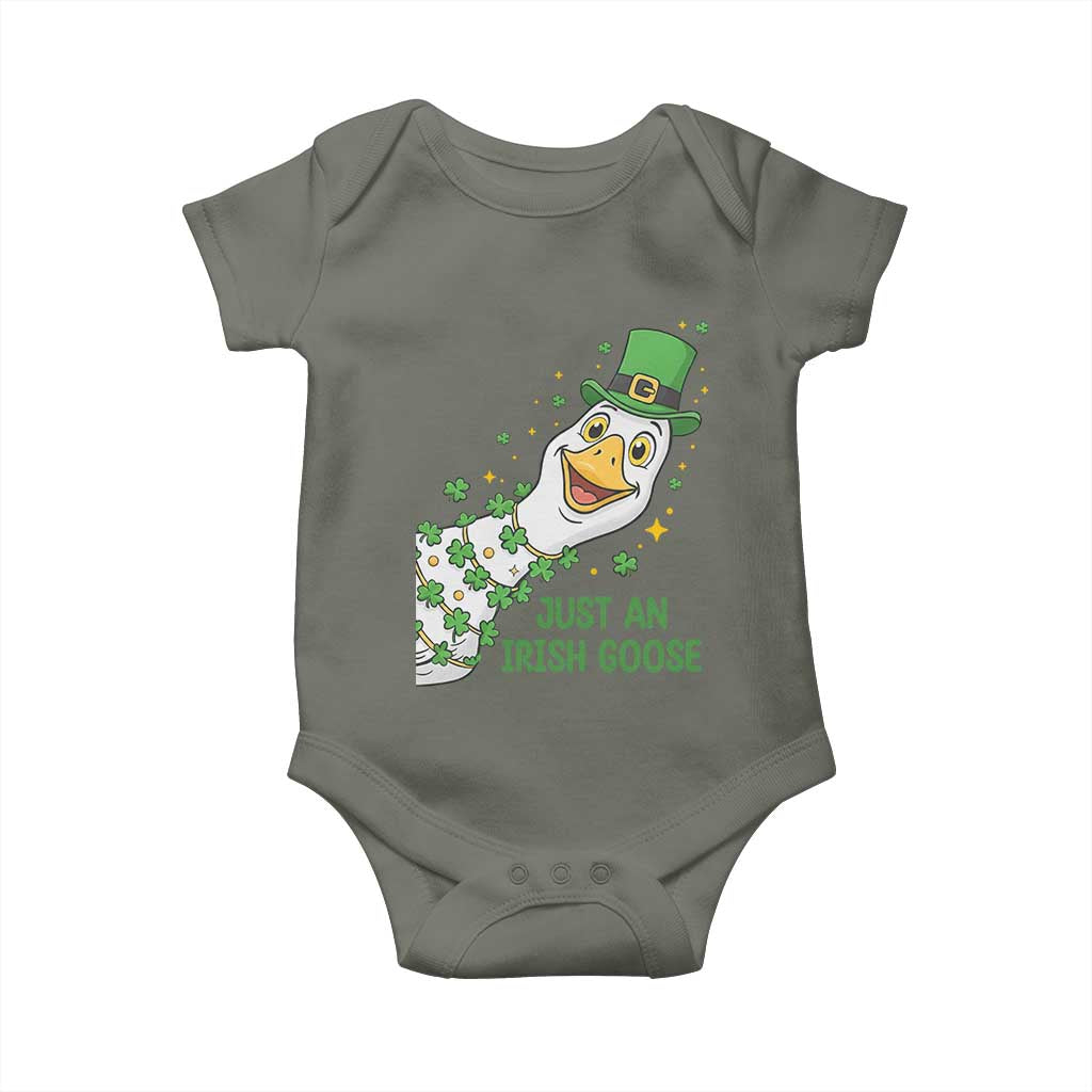 Just An Irish Goose Baby Onesie Funny St Patricks Day TS12 Military Green Print Your Wear