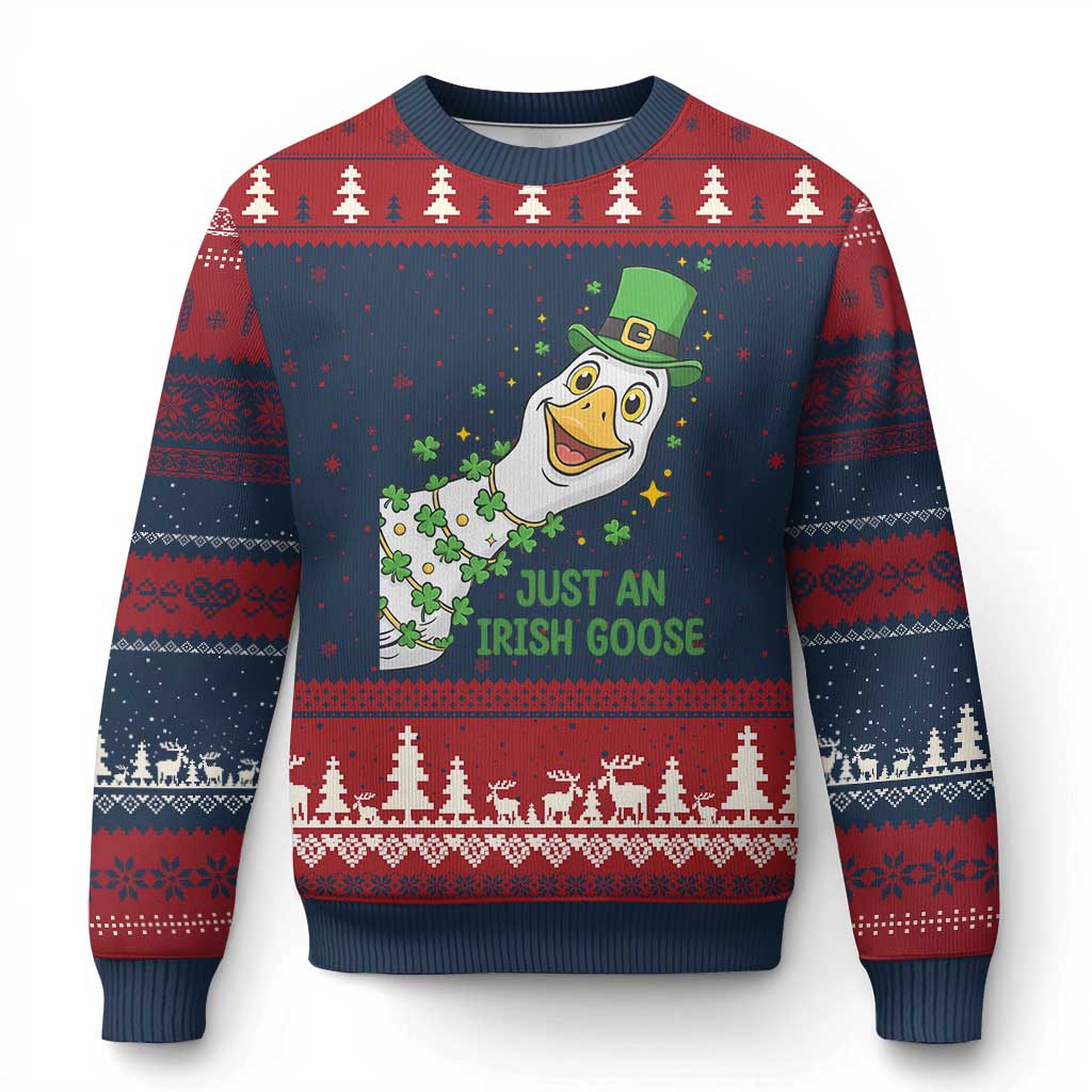 Just An Irish Goose Ugly Christmas Sweater Funny St Patricks Day TS12 Navy Red Print Your Wear