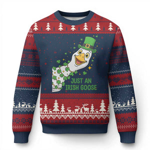 Just An Irish Goose Ugly Christmas Sweater Funny St Patricks Day TS12 Navy Red Print Your Wear