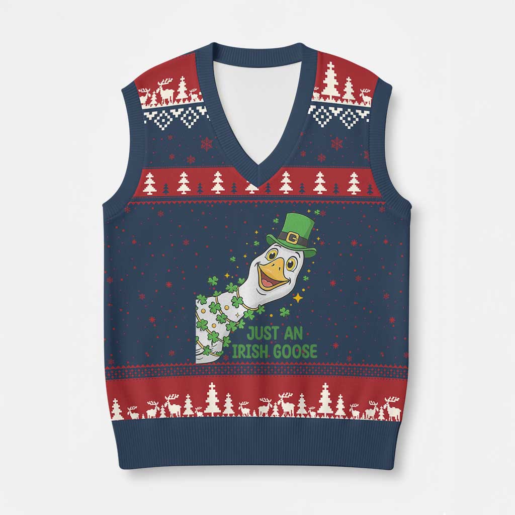 Just An Irish Goose V-Neck Knit Sweater Vest Funny St Patricks Day TS12 Navy Red Print Your Wear