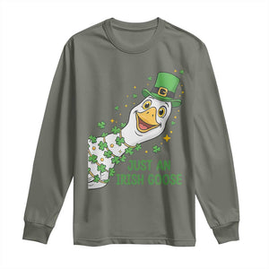 Just An Irish Goose Long Sleeve Shirt Funny St Patricks Day TS12 Military Green Print Your Wear