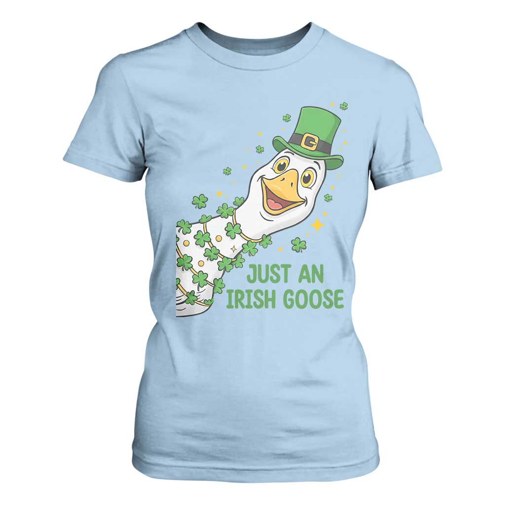 Just An Irish Goose T Shirt For Women Funny St Patricks Day TS12 Light Blue Print Your Wear