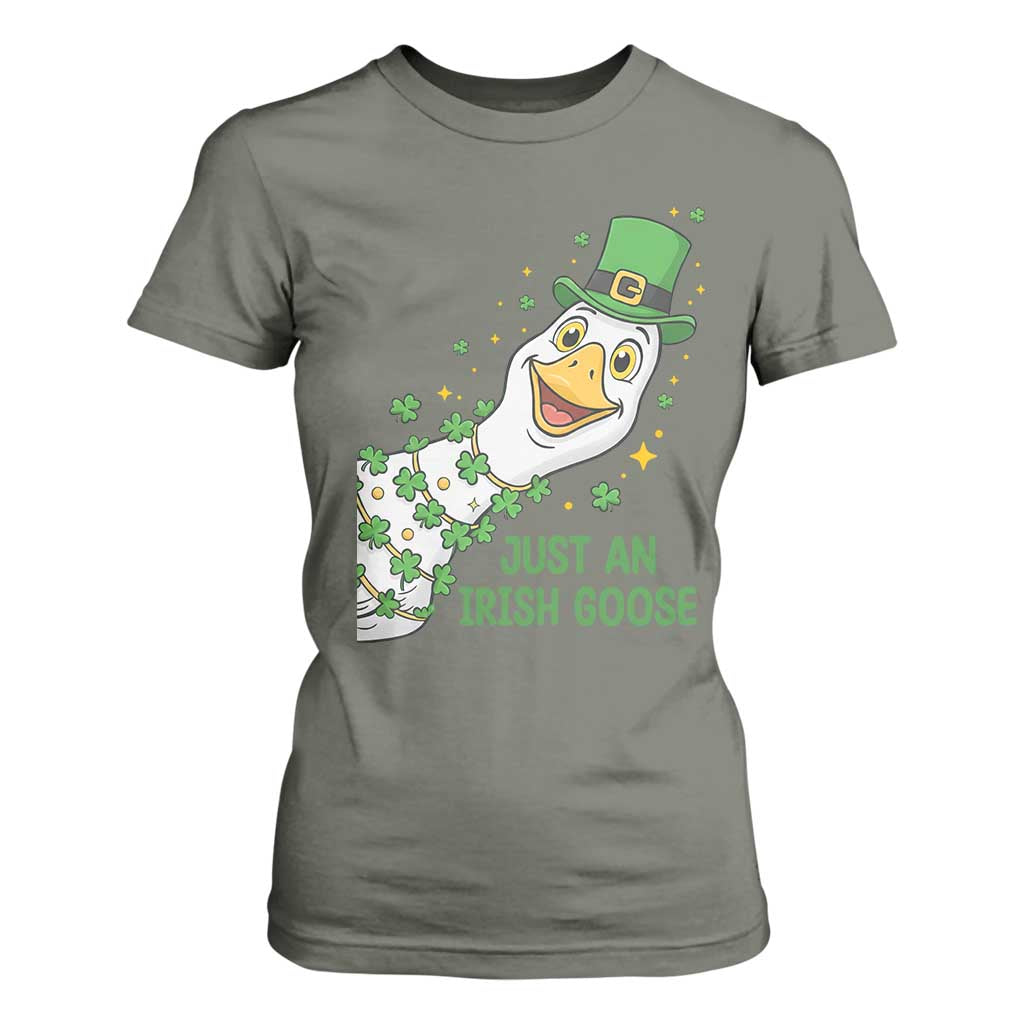Just An Irish Goose T Shirt For Women Funny St Patricks Day TS12 Military Green Print Your Wear