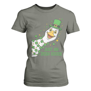 Just An Irish Goose T Shirt For Women Funny St Patricks Day TS12 Military Green Print Your Wear