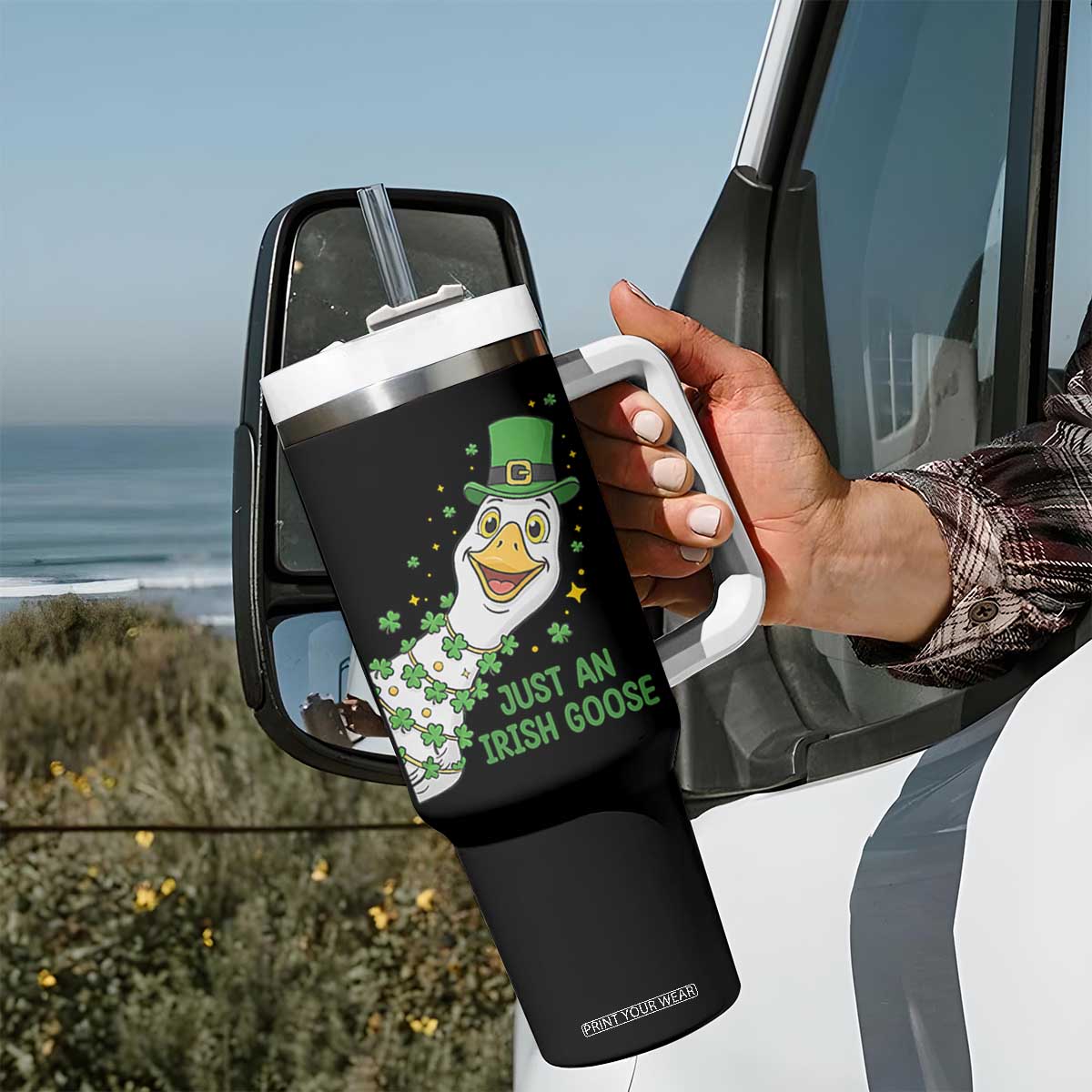 Just An Irish Goose Tumbler With Handle Funny St Patricks Day TS12 Print Your Wear