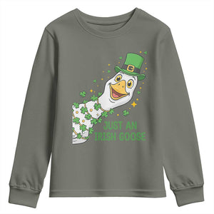 Just An Irish Goose Youth Sweatshirt Funny St Patricks Day TS12 Military Green Print Your Wear