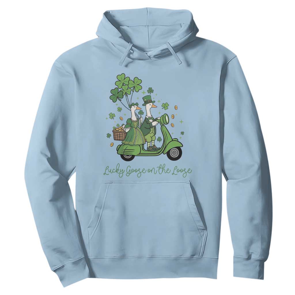 Lucky Goose On The Loose Hoodie St Patricks Day Irish Pride TS12 Light Blue Print Your Wear