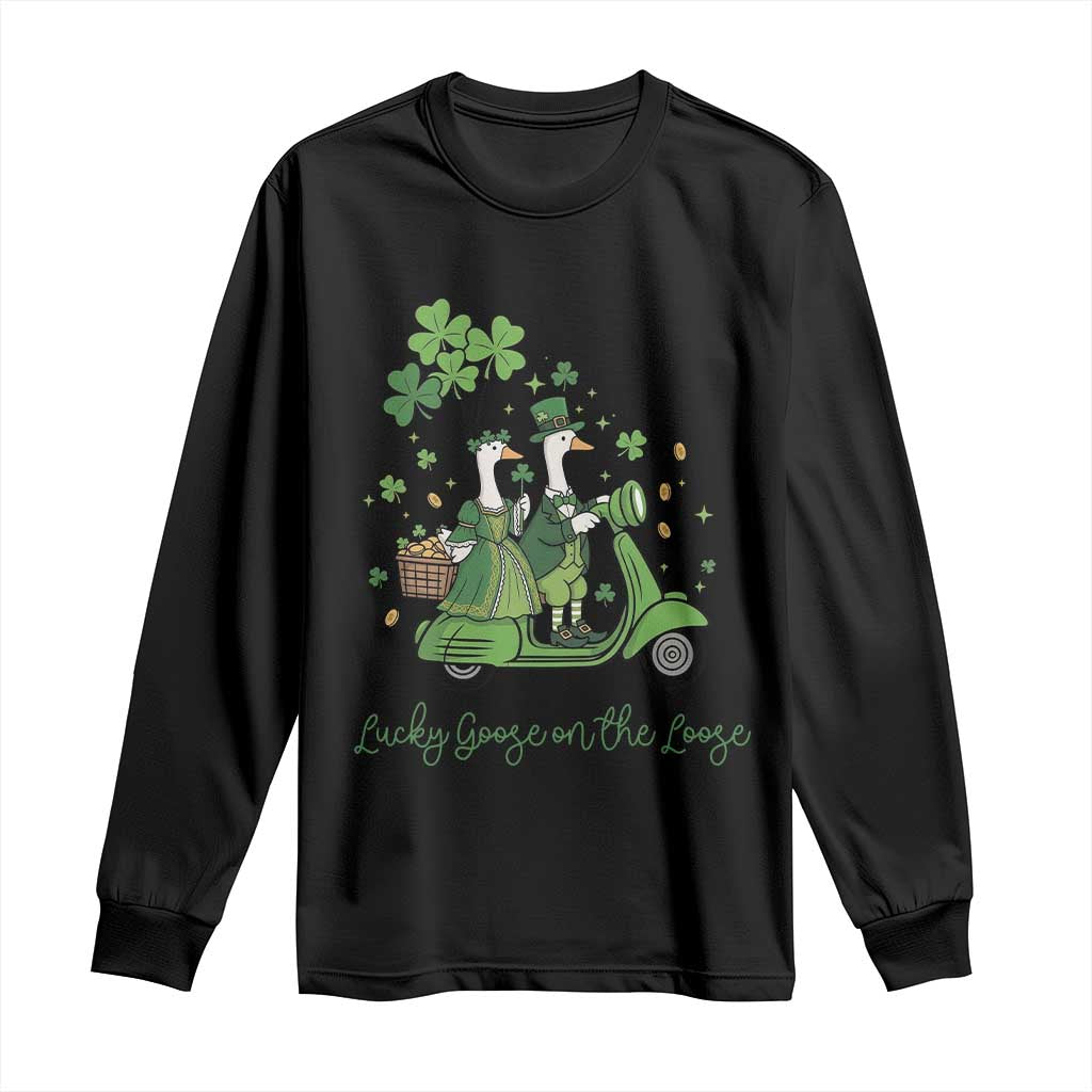 Lucky Goose On The Loose Long Sleeve Shirt St Patricks Day Irish Pride TS12 Black Print Your Wear