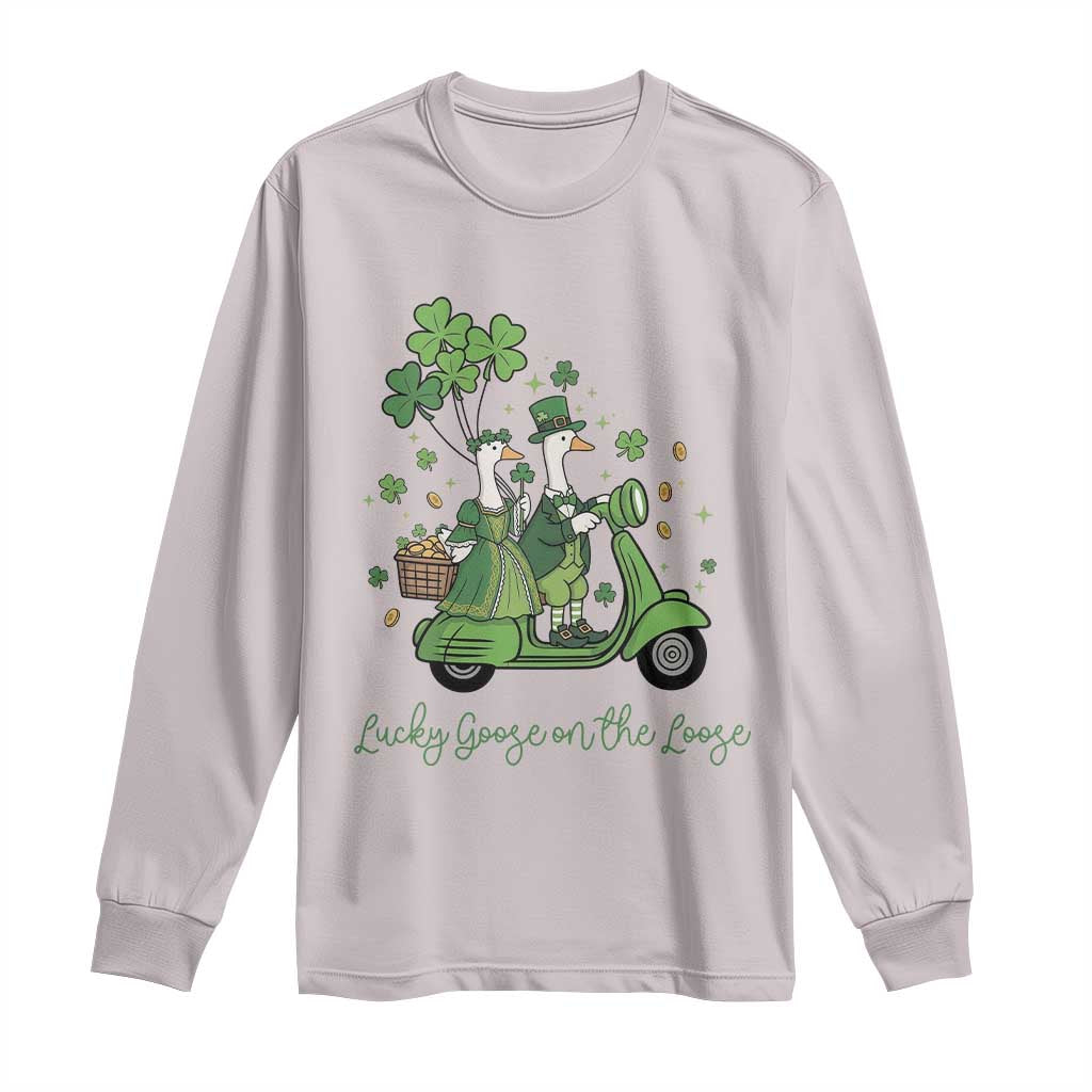 Lucky Goose On The Loose Long Sleeve Shirt St Patricks Day Irish Pride TS12 Ice Gray Print Your Wear