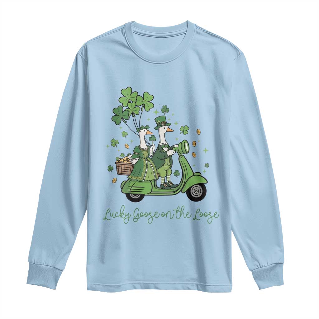 Lucky Goose On The Loose Long Sleeve Shirt St Patricks Day Irish Pride TS12 Light Blue Print Your Wear
