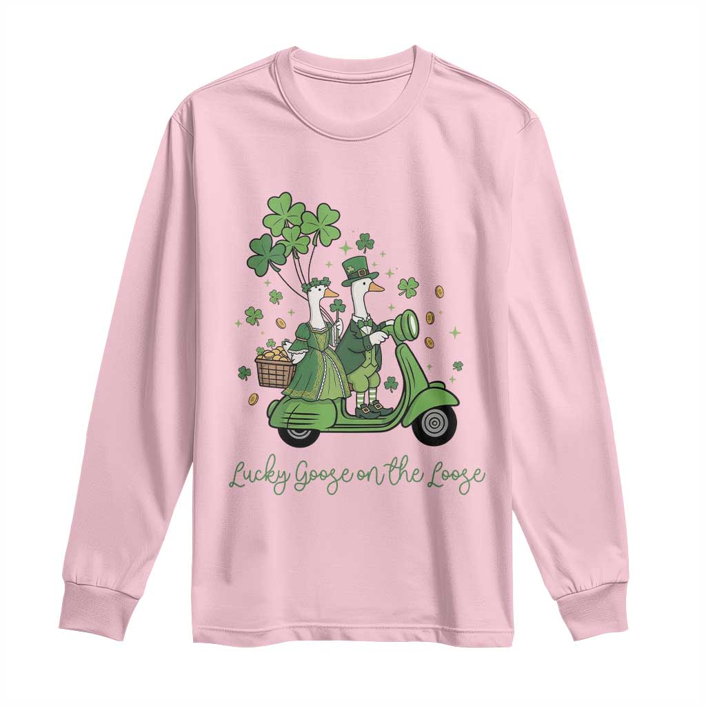Lucky Goose On The Loose Long Sleeve Shirt St Patricks Day Irish Pride TS12 Light Pink Print Your Wear