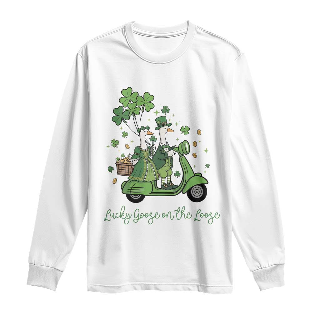 Lucky Goose On The Loose Long Sleeve Shirt St Patricks Day Irish Pride TS12 White Print Your Wear