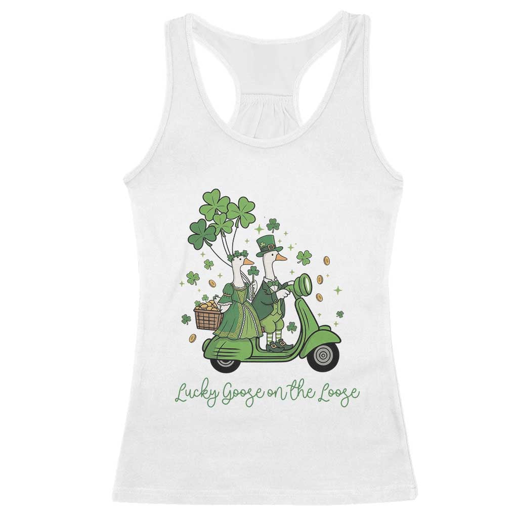 Lucky Goose On The Loose Racerback Tank Top St Patricks Day Irish Pride TS12 White Print Your Wear