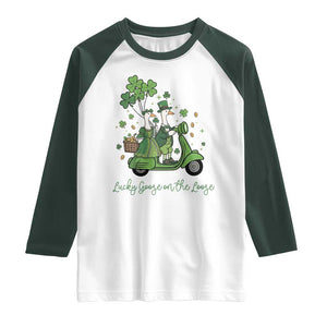 Lucky Goose On The Loose Raglan Shirt St Patricks Day Irish Pride TS12 White Dark Forest Green Print Your Wear