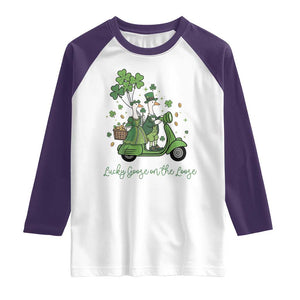 Lucky Goose On The Loose Raglan Shirt St Patricks Day Irish Pride TS12 White Purple Print Your Wear