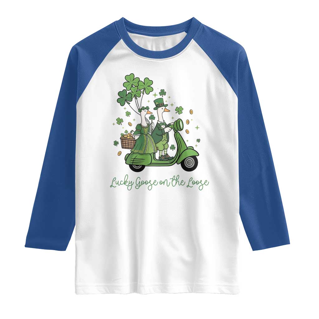 Lucky Goose On The Loose Raglan Shirt St Patricks Day Irish Pride TS12 White Royal Print Your Wear