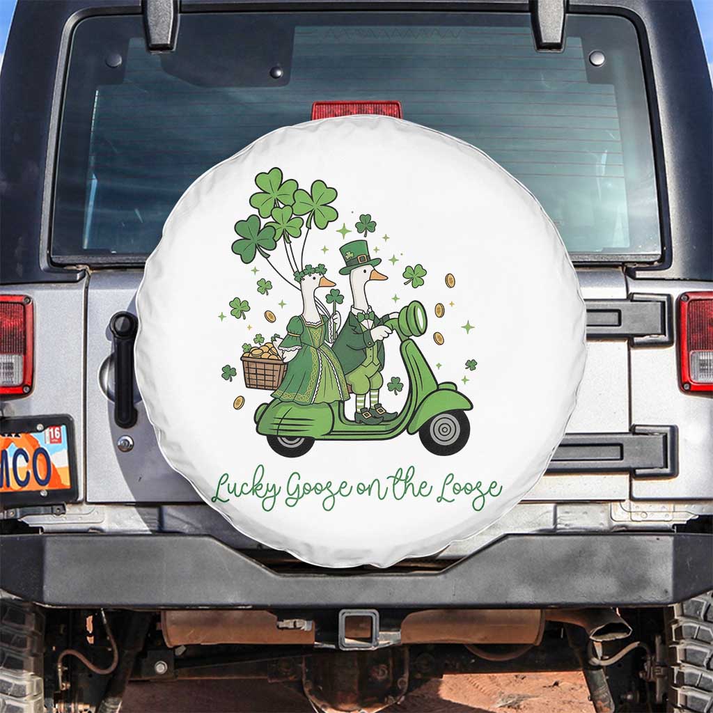 Lucky Goose On The Loose Spare Tire Cover St Patricks Day Irish Pride TS12 No hole White Print Your Wear