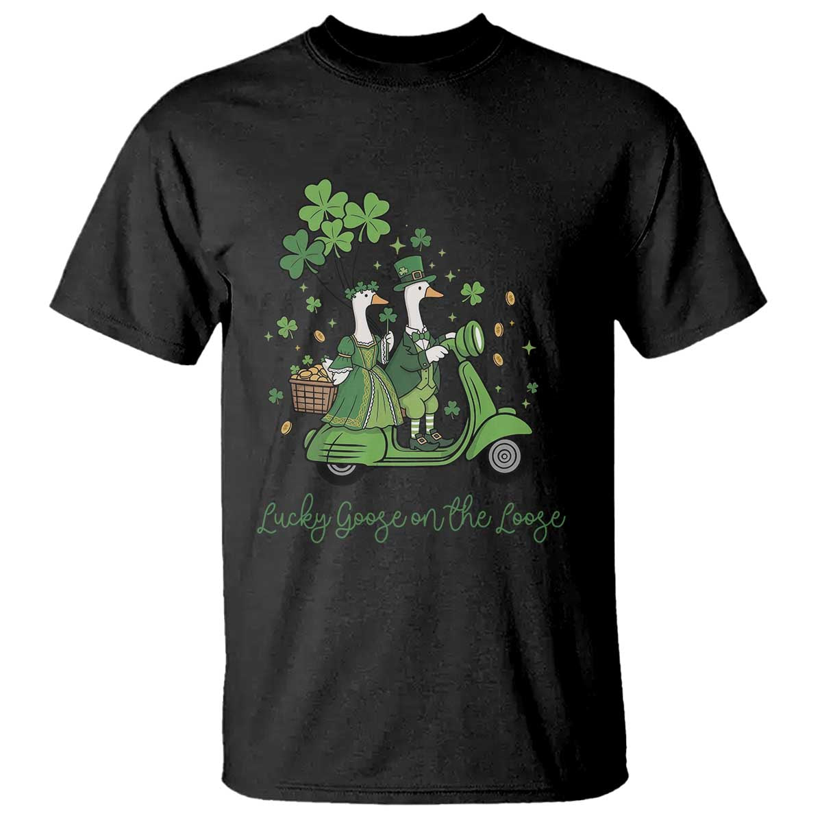 Lucky Goose On The Loose T Shirt St Patricks Day Irish Pride TS12 Black Print Your Wear