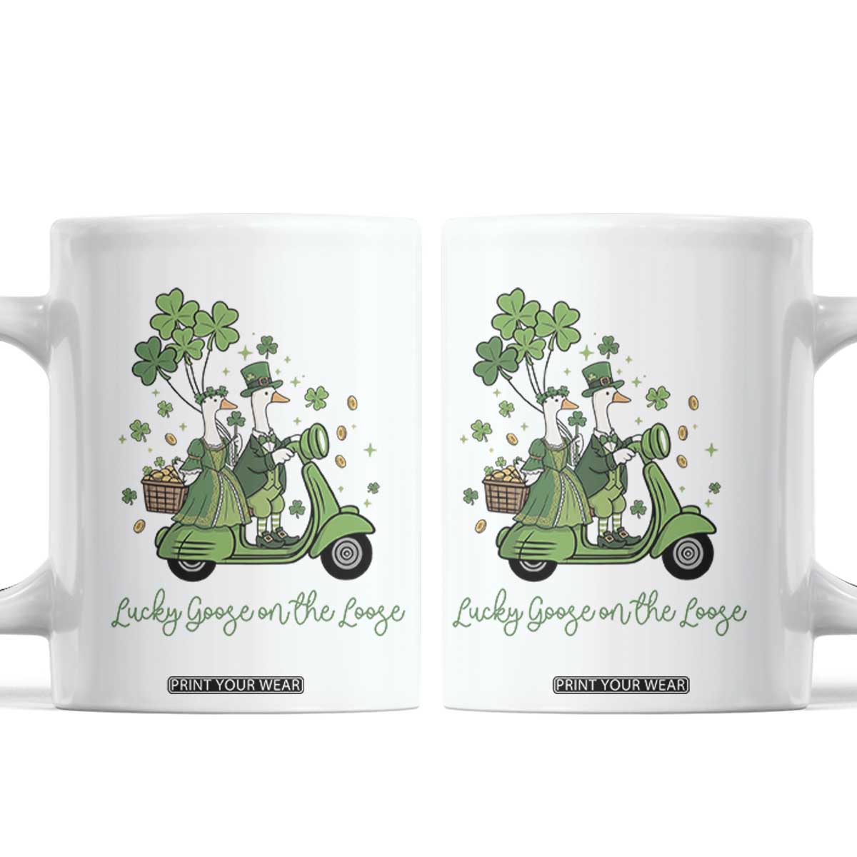Lucky Goose On The Loose Coffee Mug St Patricks Day Irish Pride TS12 White Print Your Wear
