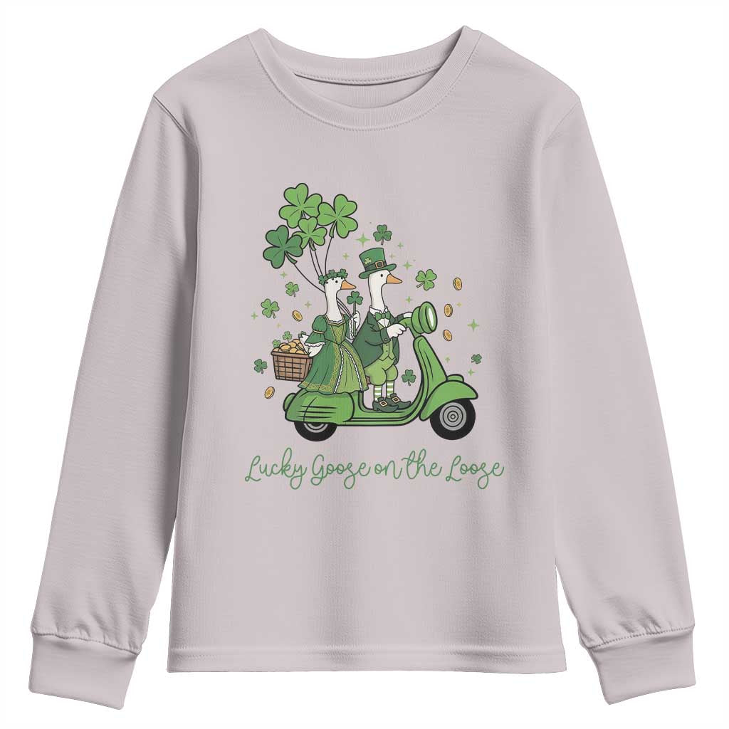 Lucky Goose On The Loose Youth Sweatshirt St Patricks Day Irish Pride TS12 Ice Gray Print Your Wear