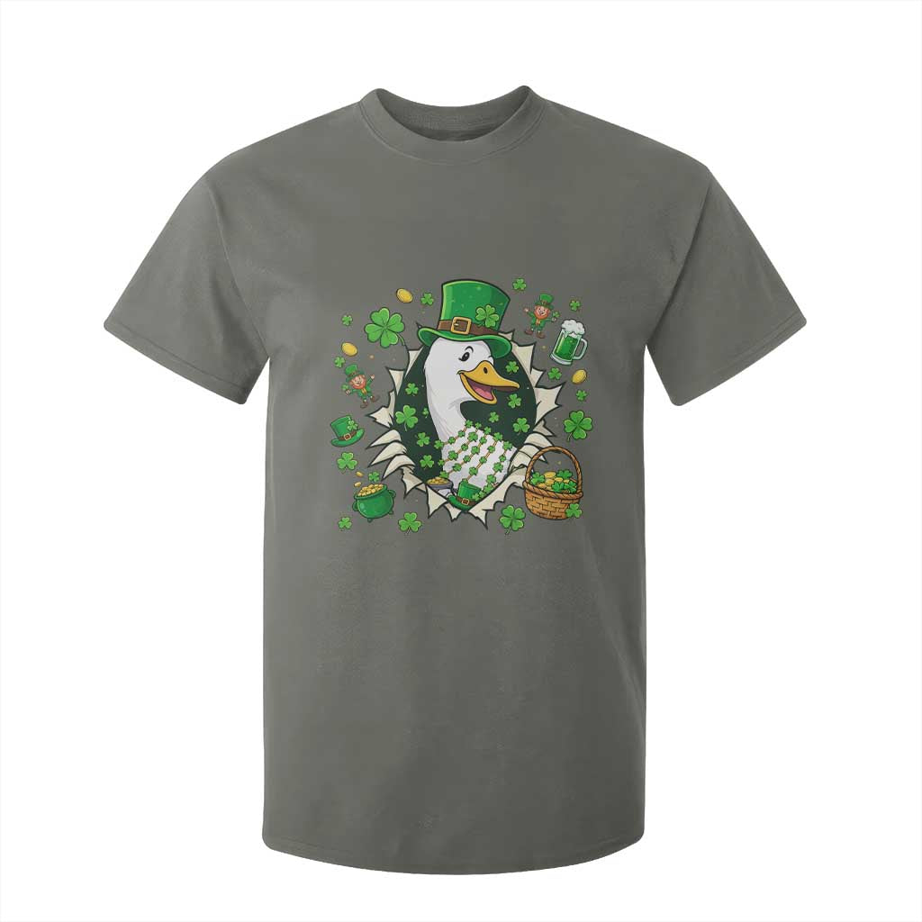 Funny Silly Irish Goose T Shirt For Kid St Patricks Day Celebration TS12 Military Green Print Your Wear