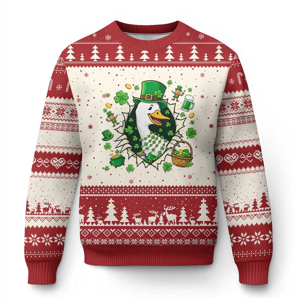 Funny Silly Irish Goose Ugly Christmas Sweater St Patricks Day Celebration TS12 Beige Red Print Your Wear