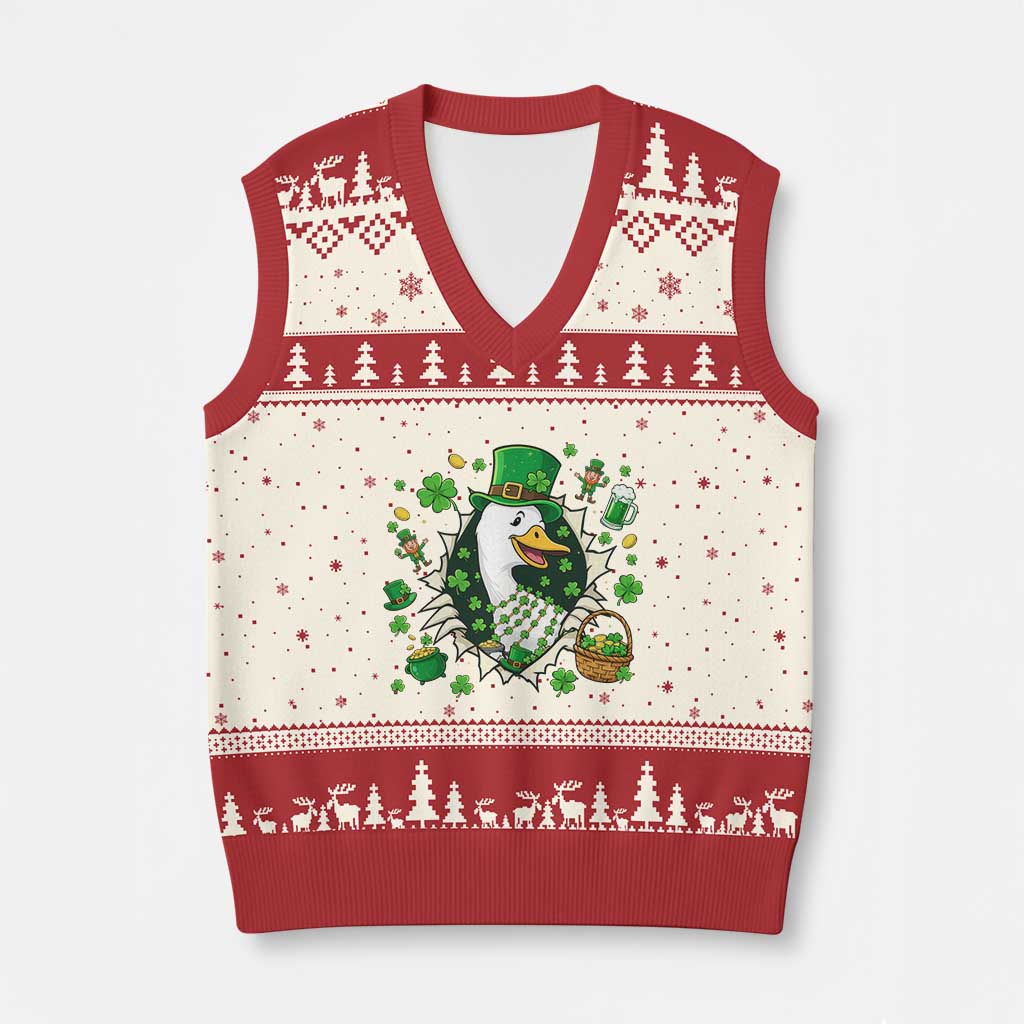 Funny Silly Irish Goose V-Neck Knit Sweater Vest St Patricks Day Celebration TS12 Beige Red Print Your Wear