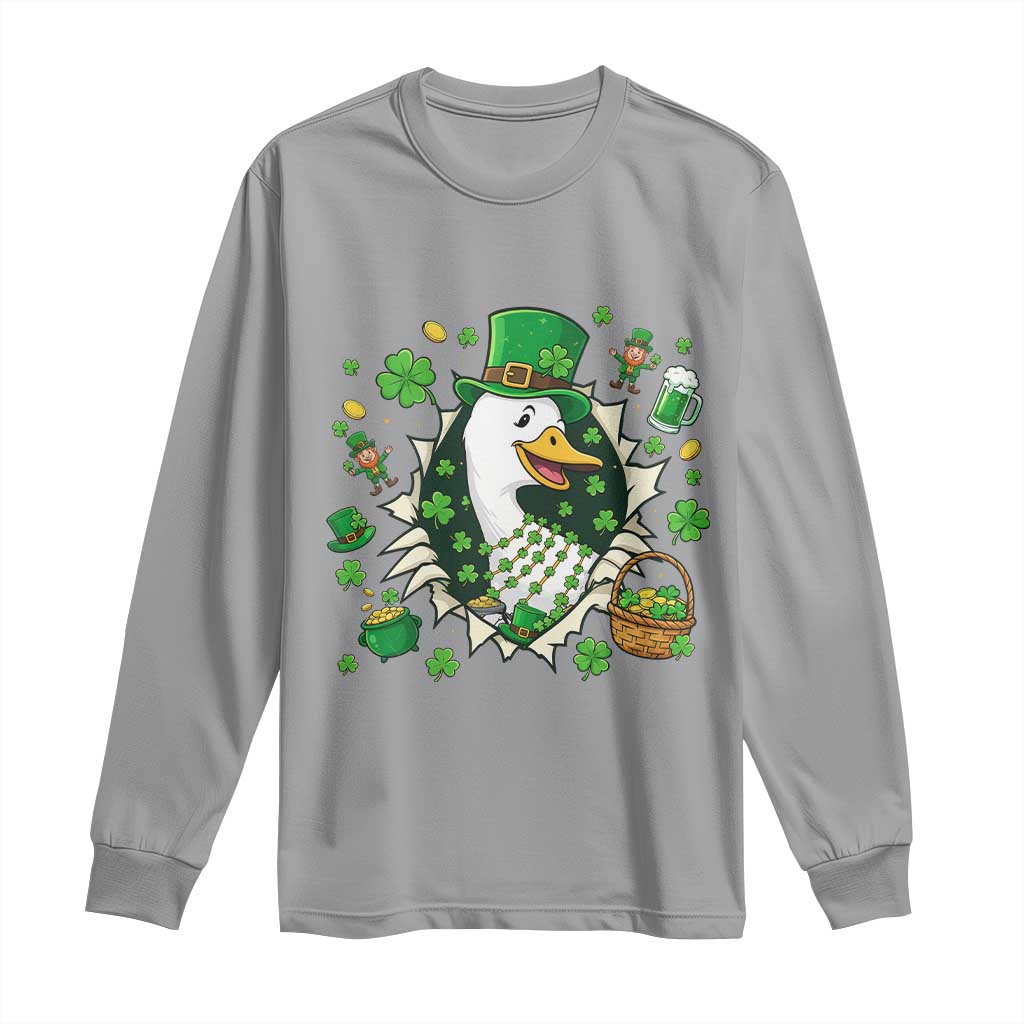 Funny Silly Irish Goose Long Sleeve Shirt St Patricks Day Celebration TS12 Sport Gray Print Your Wear