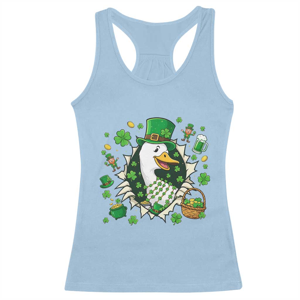 Funny Silly Irish Goose Racerback Tank Top St Patricks Day Celebration TS12 Light Blue Print Your Wear