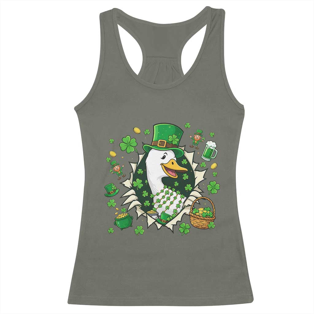 Funny Silly Irish Goose Racerback Tank Top St Patricks Day Celebration TS12 Military Green Print Your Wear