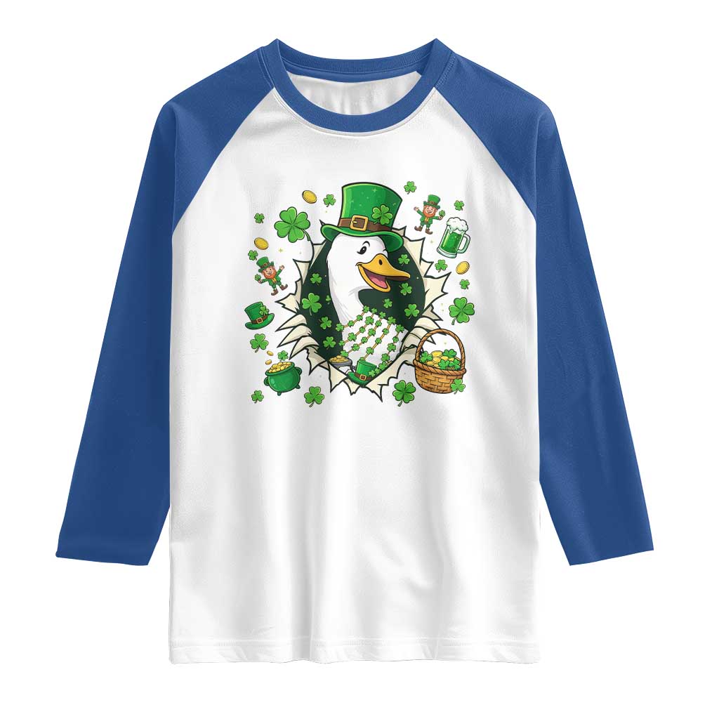 Funny Silly Irish Goose Raglan Shirt St Patricks Day Celebration TS12 White Royal Print Your Wear