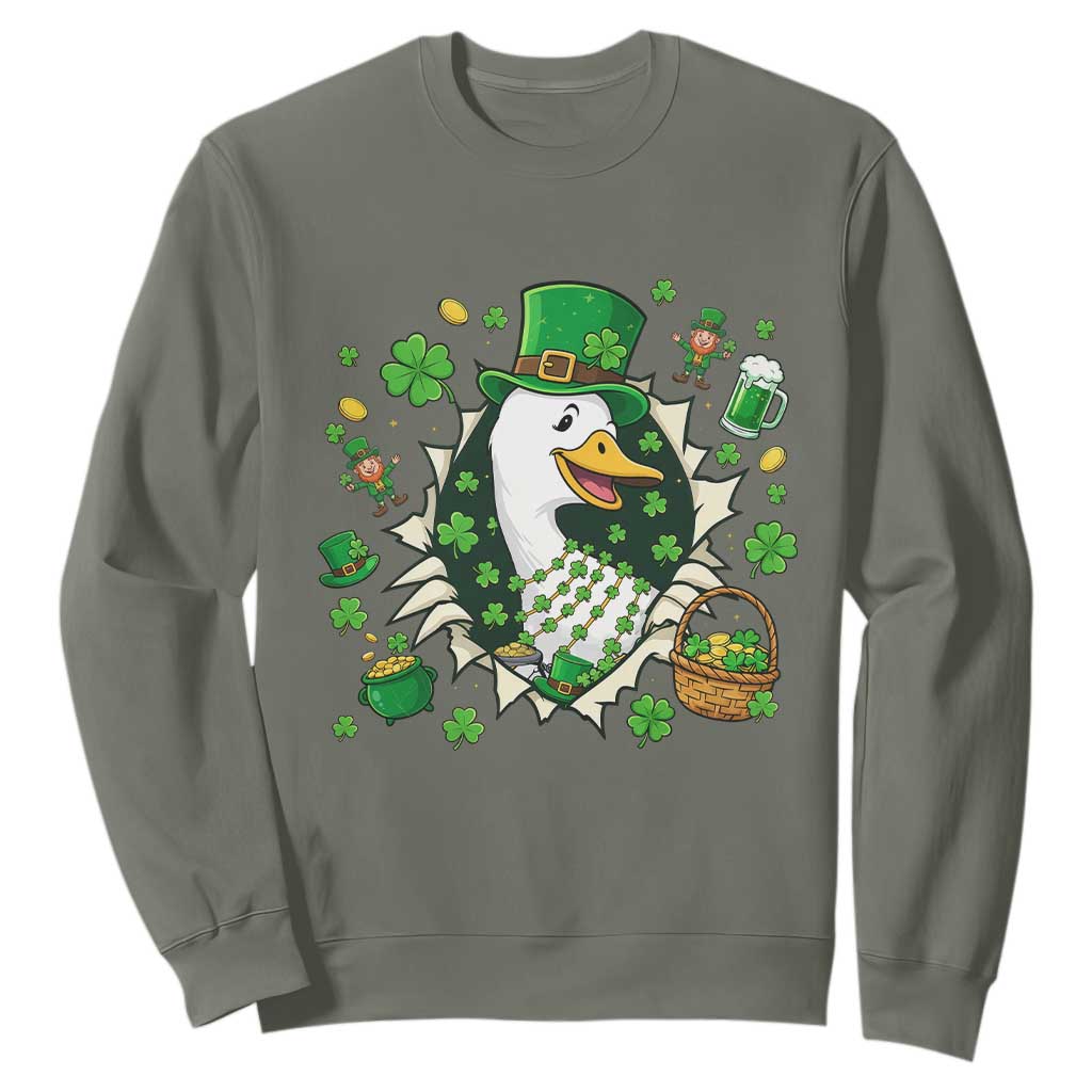 Funny Silly Irish Goose Sweatshirt St Patricks Day Celebration TS12 Military Green Print Your Wear