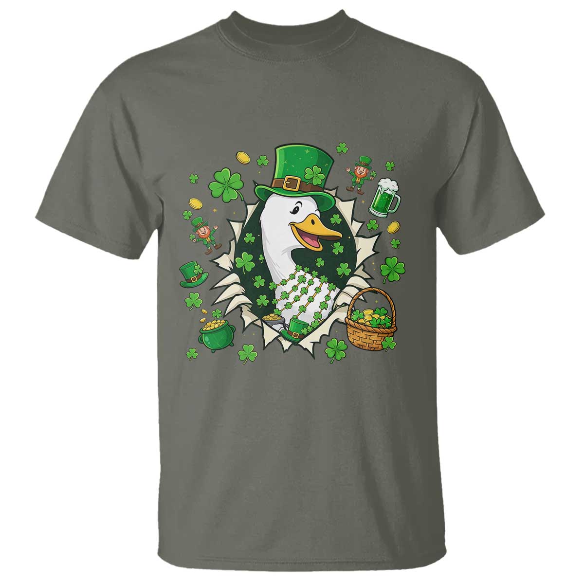 Funny Silly Irish Goose T Shirt St Patricks Day Celebration TS12 Military Green Print Your Wear