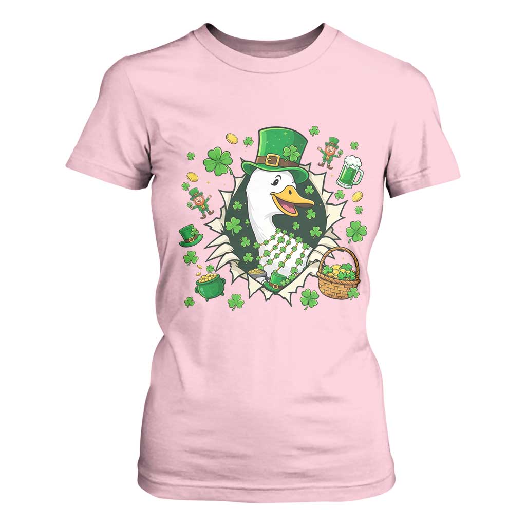 Funny Silly Irish Goose T Shirt For Women St Patricks Day Celebration TS12 Light Pink Print Your Wear