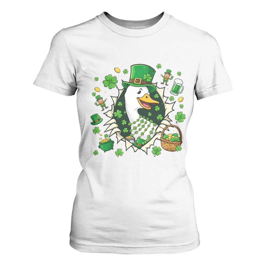 Funny Silly Irish Goose T Shirt For Women St Patricks Day Celebration TS12 White Print Your Wear