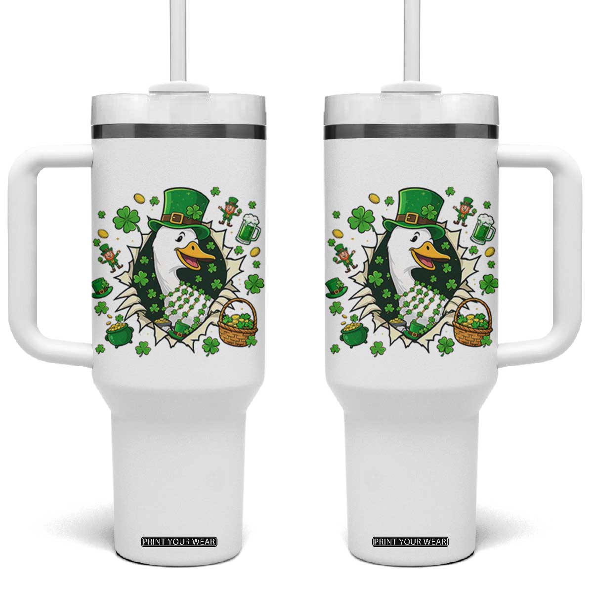 Funny Silly Irish Goose Tumbler With Handle St Patricks Day Celebration TS12 One Size: 40 oz White Print Your Wear