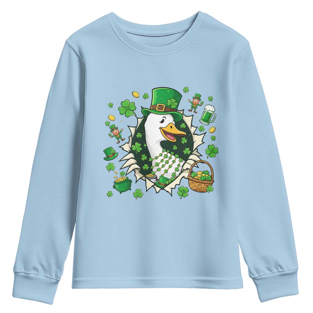 Funny Silly Irish Goose Youth Sweatshirt St Patricks Day Celebration TS12 Light Blue Print Your Wear