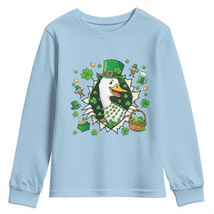 Funny Silly Irish Goose Youth Sweatshirt St Patricks Day Celebration TS12 Light Blue Print Your Wear
