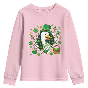 Funny Silly Irish Goose Youth Sweatshirt St Patricks Day Celebration TS12 Light Pink Print Your Wear