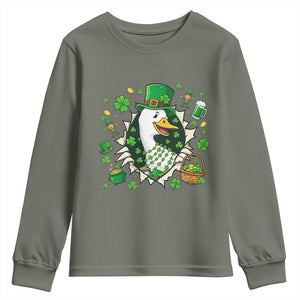 Funny Silly Irish Goose Youth Sweatshirt St Patricks Day Celebration TS12 Military Green Print Your Wear